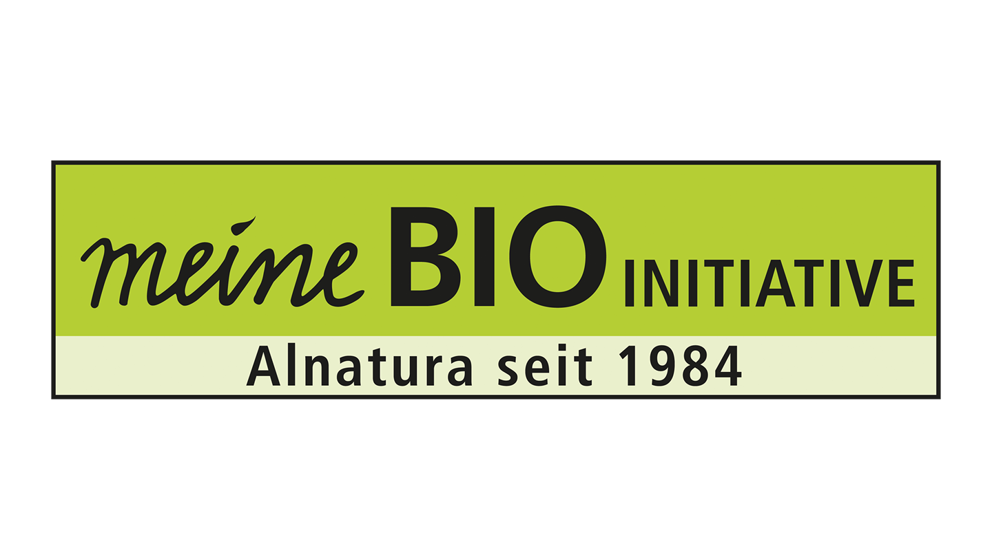 Grünes Alnatura Logo mit Schriftzug "meine BIO INITIATIVE – Alnatura seit 1984"