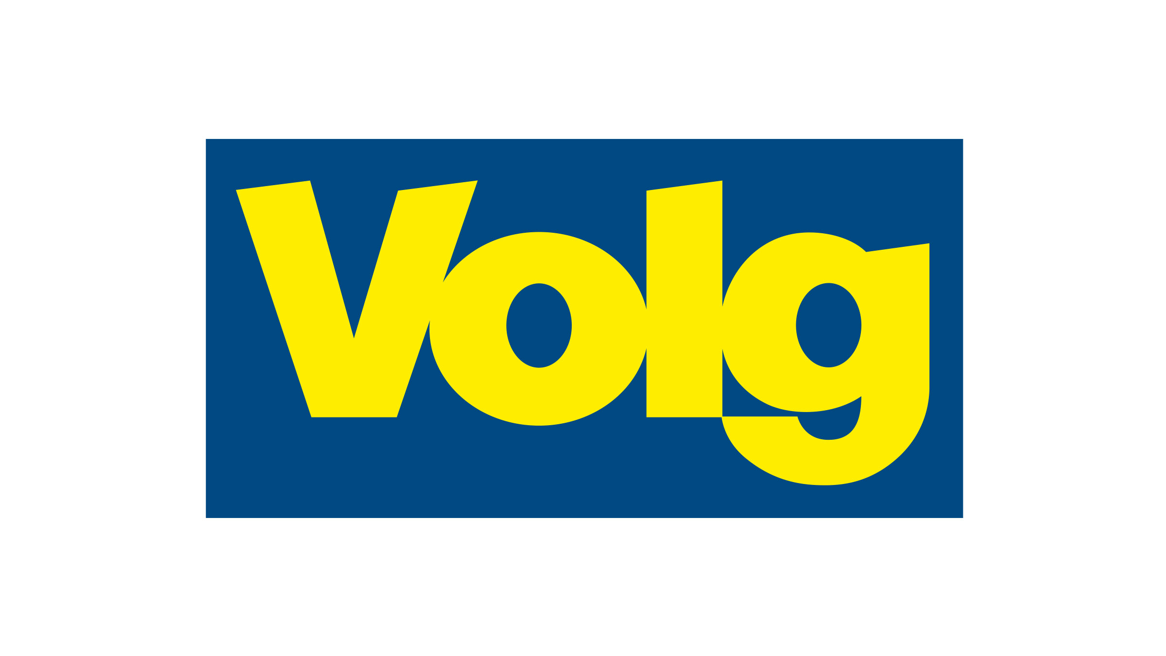Unternehmenslogo der Firma Volg - blauer Hintergrund mit gelber Schrift "Volg"